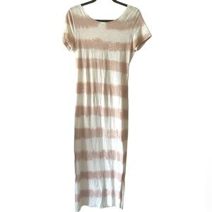 NWT TOPSHOP Maxi T Shirt Dress 100% Cotton Cream Blush Stripes Women’s Size 8